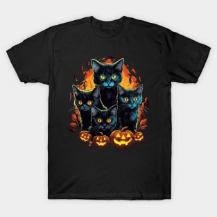 Halloween Scary Black Cats Cute Pumpkin T-Shirt